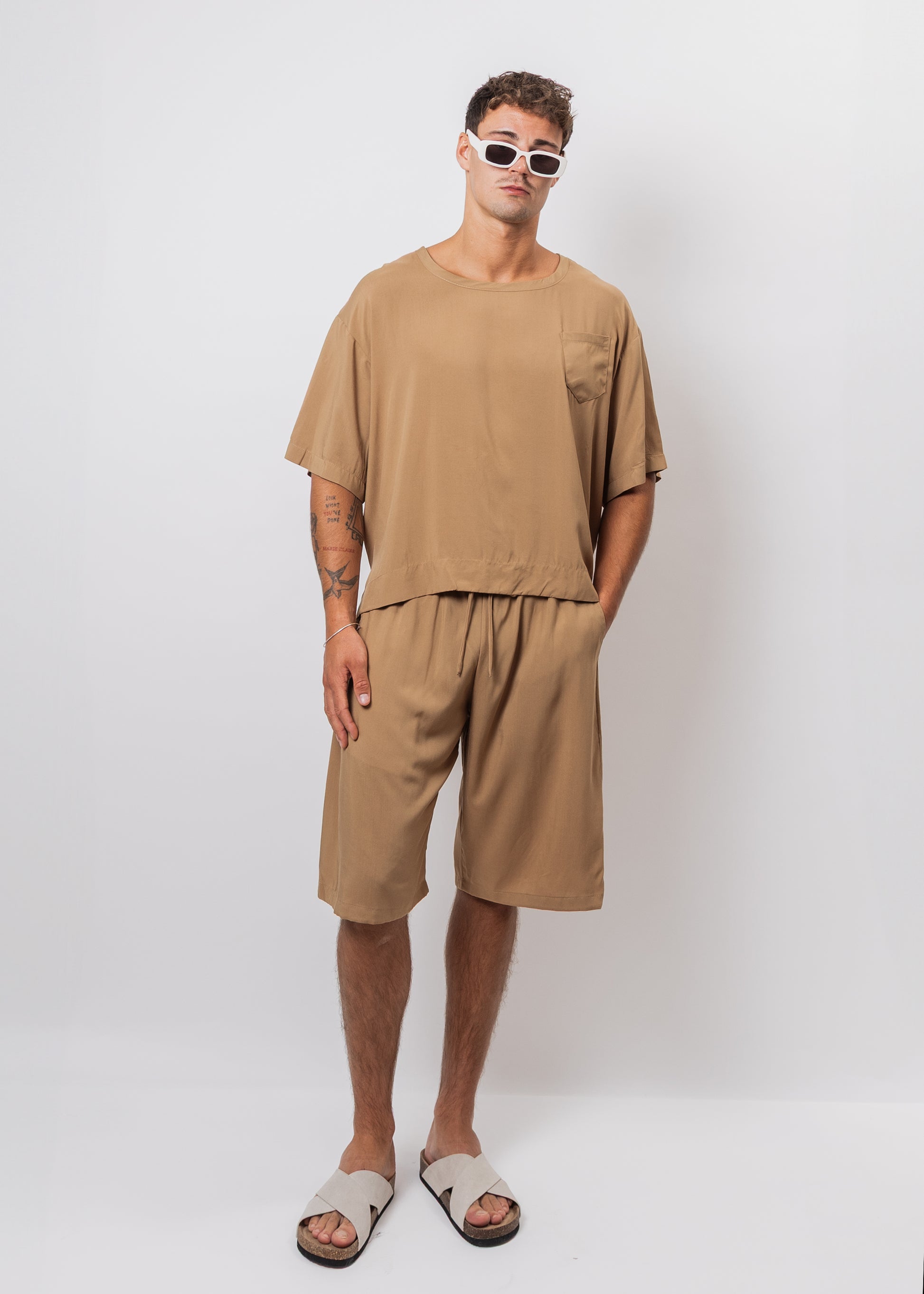 SET SHORT COLOR CAMELLO POPLIN