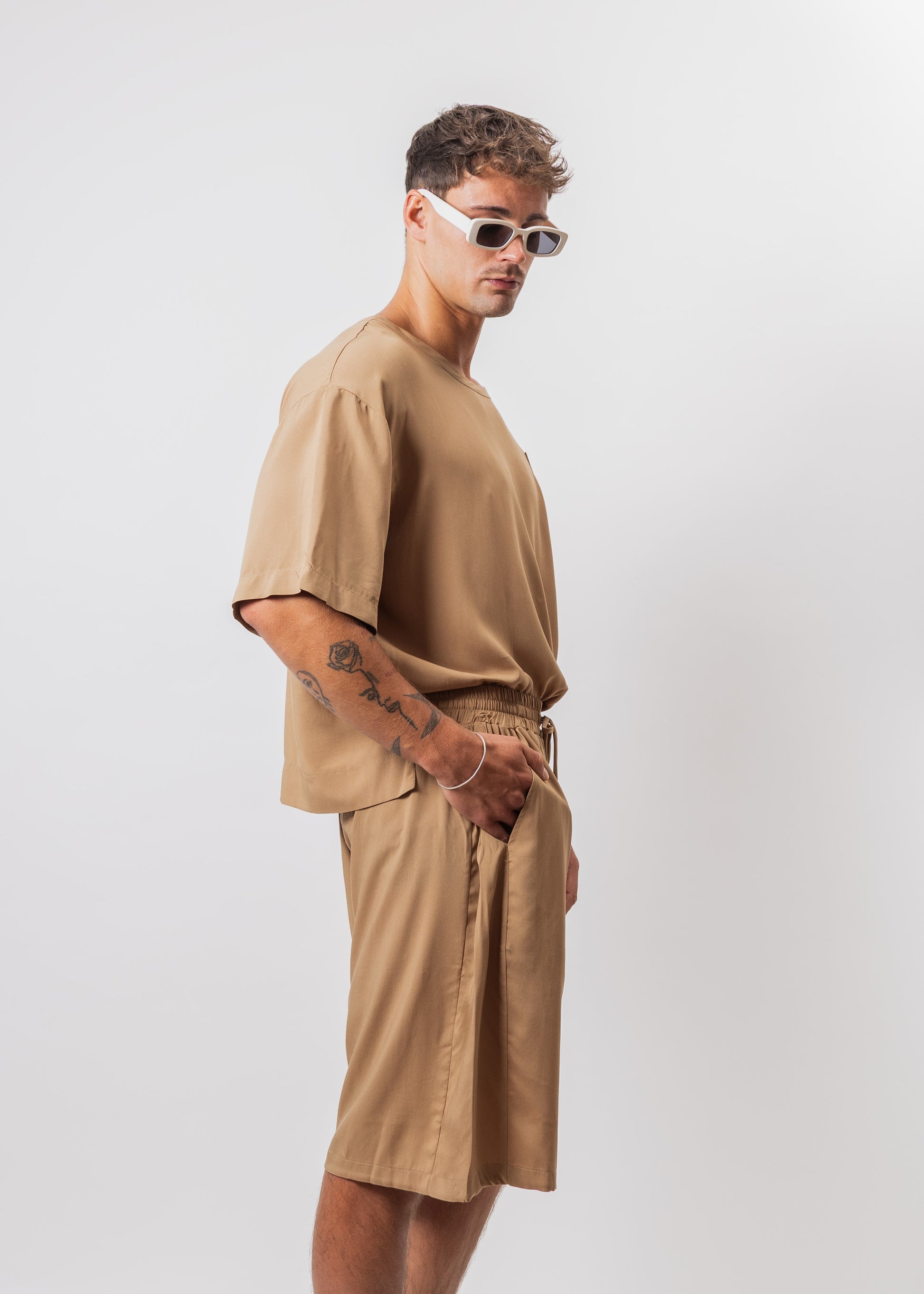 SET SHORT COLOR CAMELLO POPLIN