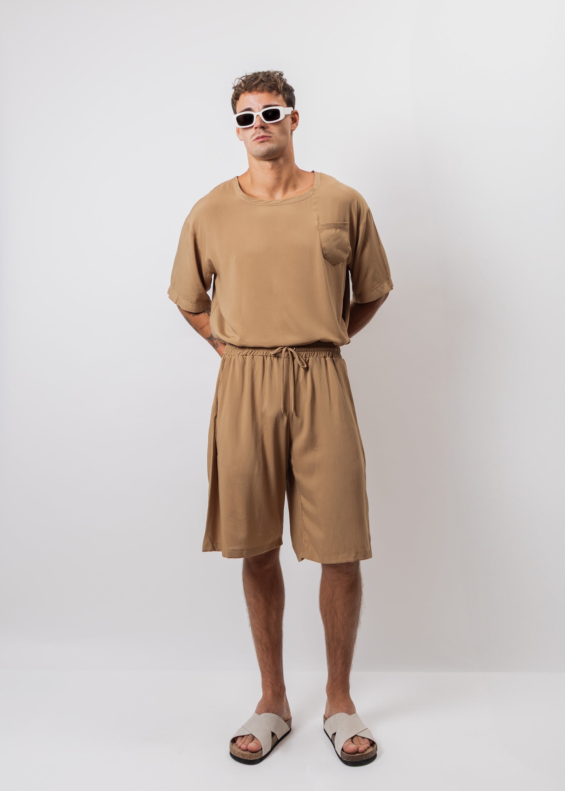 SET SHORT COLOR CAMELLO POPLIN